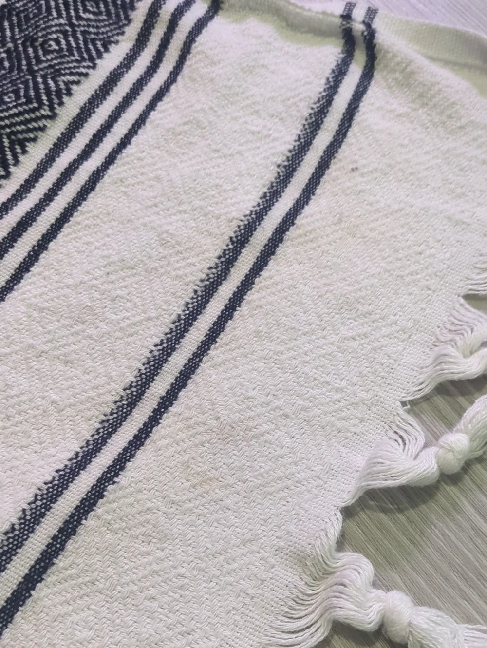 Turkish Peshtemal Style Towel Set 2 Bath Towels & Hand Towel Gray White Fringe B